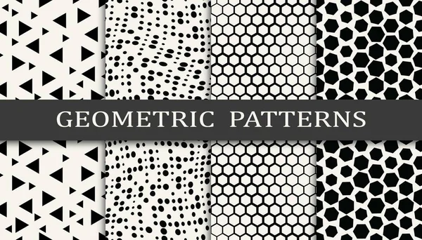 Black White Geometric Seamless Halftone Pattern Set — Stock Vector