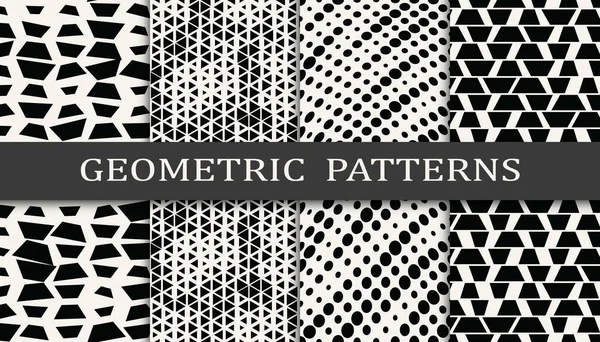 Black White Geometric Seamless Halftone Pattern Set — Stock Vector