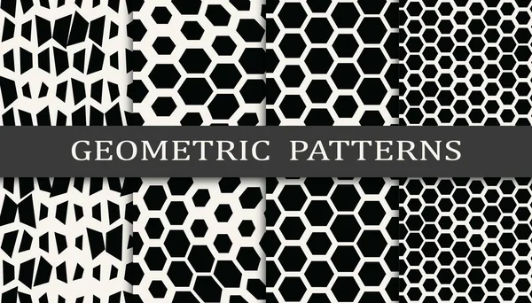 黒と白の幾何学的なシームレスなハーフトーンパターンセット — ストックベクタ