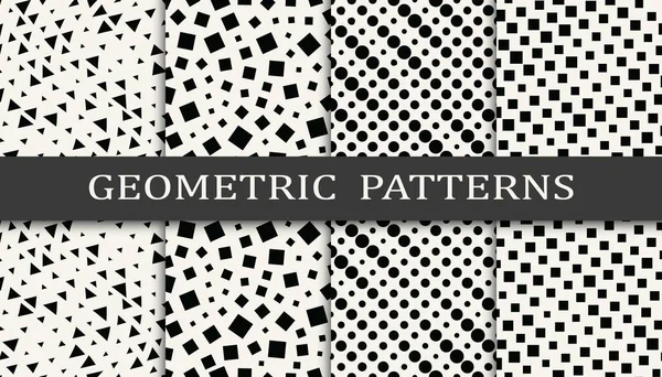 Black White Geometric Seamless Halftone Pattern Set — Stock Vector