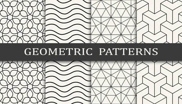 Seamless Geometric Grid Pattern Print Set Fashion Background Pattern Design — Stock Vector