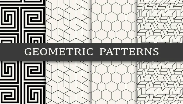 Seamless Geometric Grid Pattern Print Set Fashion Background Pattern Design — Stock Vector