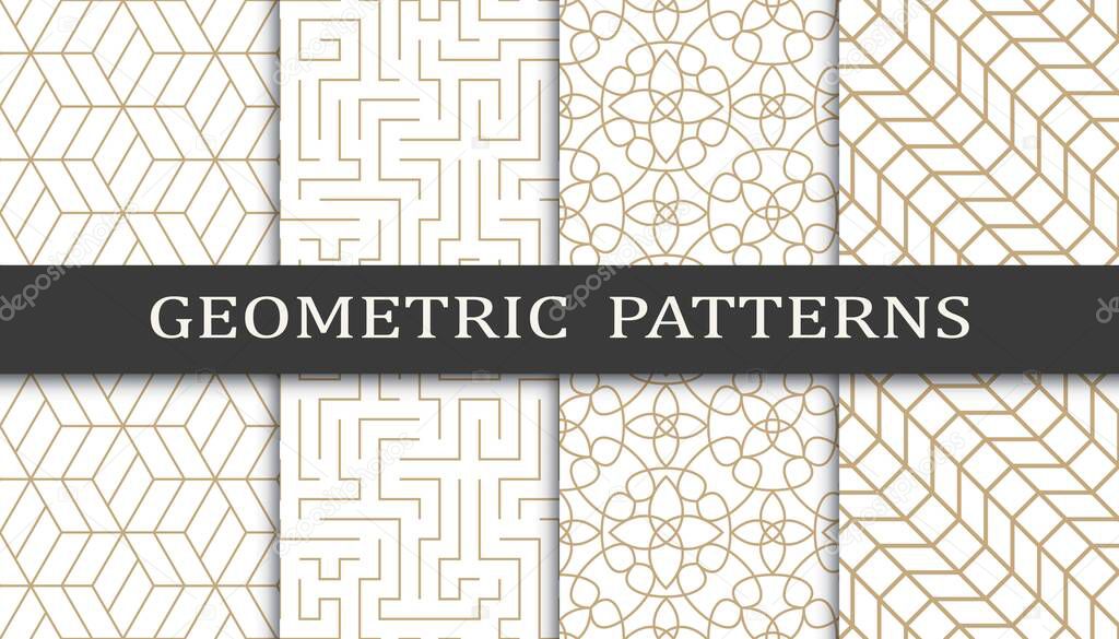 Set of geometric seamless patterns. Abstract geometric graphic design print pattern. Seamless geometric golden lines pattern.