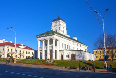 Minsk - 17 Kasım 2017. Belediye üst Town (Old Town) Minsk, Beyaz Rusya