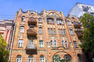 Kiev, Ukrayna - 11 Ağustos 2018: Güzel evde eski şehir Kiev, Ukrayna