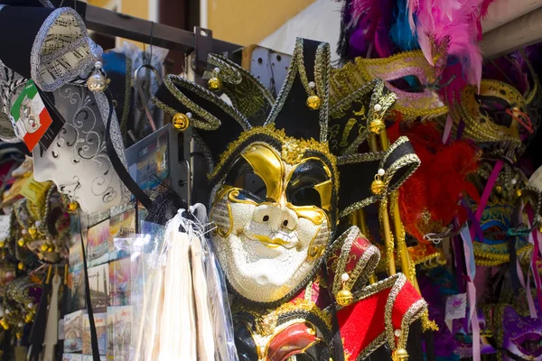 Veneza Itália Outubro 2017 Máscaras Carnaval Venezianas Caso Exibição Veneza — Fotografia de Stock