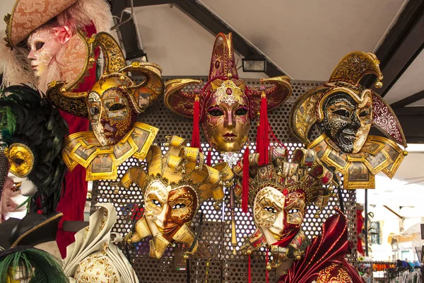 Veneza Itália Outubro 2017 Máscaras Carnaval Venezianas Caso Exibição Veneza — Fotografia de Stock