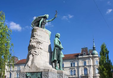 Slovenya, Ljubljana - 19 Haziran 2018: Slovence ulusal şairi France Preseren Ljubljana, Anıt