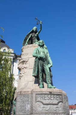 Slovenya, Ljubljana - 19 Haziran 2018: Slovence ulusal şairi France Preseren Ljubljana, Anıt