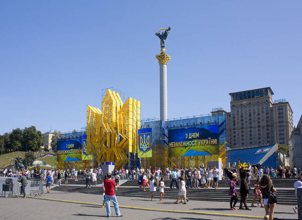 Kiev, Ukraine - August 24, 2018: Monument of Independence of Ukraine at Independence Square (or Maidan) in Kiev 