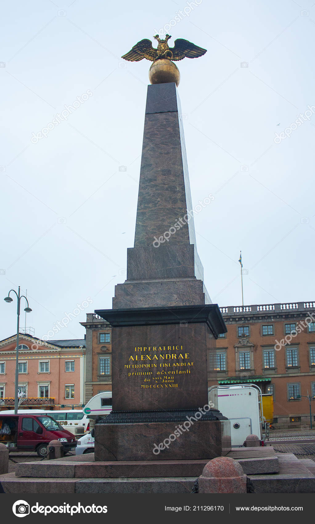 Helsinki Finland January 2018 Granite Obelisk Two Headed