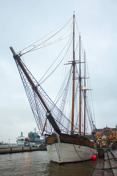 Helsinki Finlandia Enero 2018 Old Wooden Vailing Vessel Ship Schooner — Foto de Stock