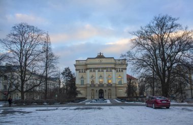 Varşova, Polonya - 24 Şubat 2018: Bina, Collegium Novum in, eski Varşova Üniversitesi Kütüphanesi bilinen