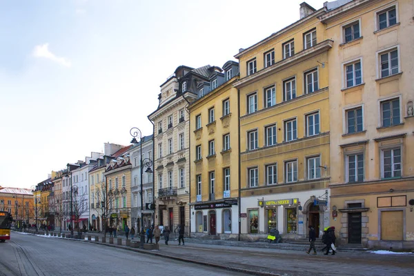 Varsovia Polonia Febrero 2018 Krakowskie Przedmiescie Street Suburbio Una Las — Foto de Stock