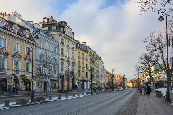 Varsovia Polonia Febrero 2018 Krakowskie Przedmiescie Street Suburbio Una Las — Foto de Stock