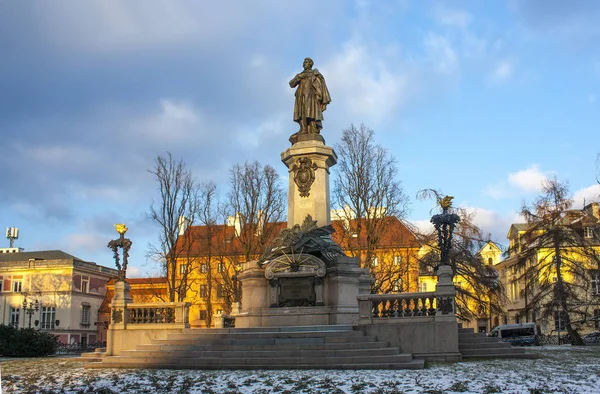 Varşova Polonya Şubat 2018 Anıt Şair Adam Mickiewicz Varşova — Stok fotoğraf