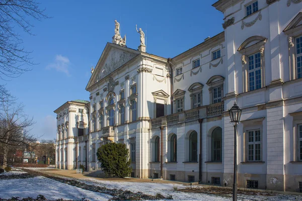 Palacio Krasinski Estilo Barroco Visto Desde Jardín Estilo Francés Invierno — Foto de Stock