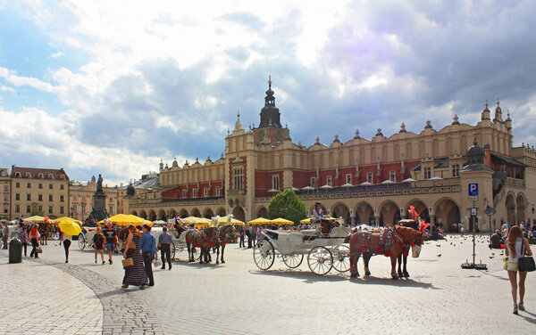 Krakow - June 15, 2016. Sukennice on the main square of Krakow, Poland