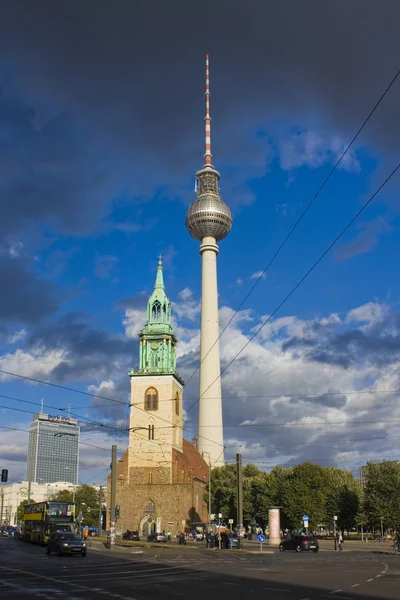 Berlim Alemanha Setembro 2018 Igreja Santa Maria Marienkirche Torre Televisão — Fotografia de Stock