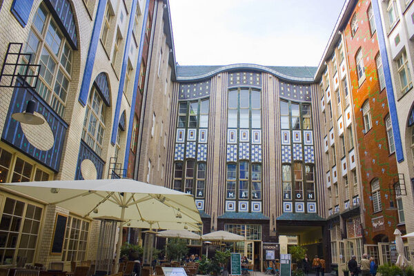 BERLIN, GERMANY - September 25, 2018: Hacke's Courtyards (Hackesche Hofe) - series of courtyards joined together to one large complex with multiple uses