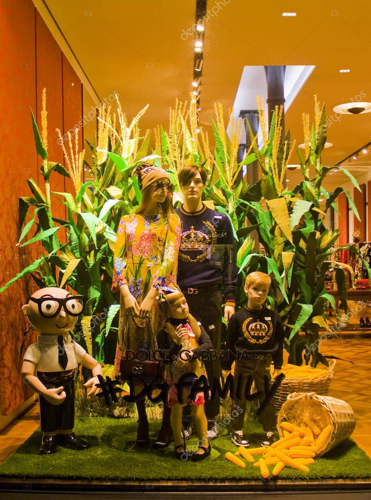 ITALY, MILAN - November 1, 2018: Showcase of Dolce Gabbana store at Montenapoleone area in Milan