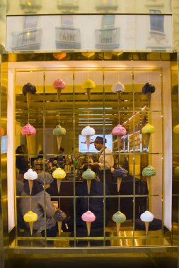 ITALY, MILAN - November 1, 2018: Showcase of gelateria (ice cream cafe)  in Milan clipart
