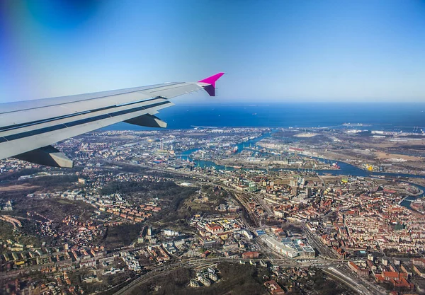 Gdansk Poland April 2018 Panorama Old Town Airplane Gdansk — Stock Photo, Image