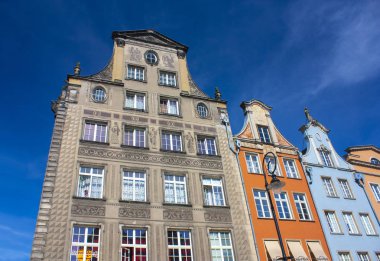 Gdansk, Polonya - 8 Nisan 2018: Güzel binalar eski kasaba Gdansk