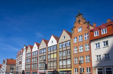 Gdansk, Polonya - 8 Nisan 2018: Güzel binalar eski kasaba Gdansk