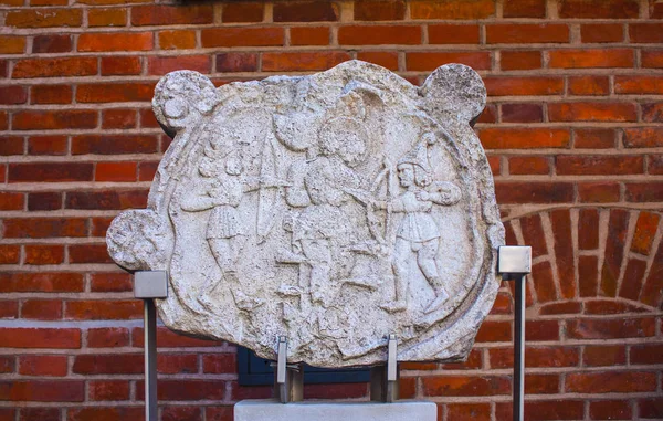 Gdansk Polonia Abril 2018 Fragmento Del Antiguo Relieve Piedra Museo — Foto de Stock