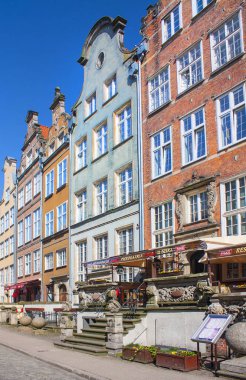 Gdansk, Polonya - 8 Nisan 2018: Güzel binalar eski kasaba Gdansk