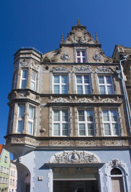 Gdansk, Polonya - 8 Nisan 2018: Güzel binalar eski kasaba Gdansk