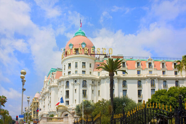 Nice, France - June 23, 2018: Luxury Hotel Negresco on English Promenade in Nice, French Riviera, France 