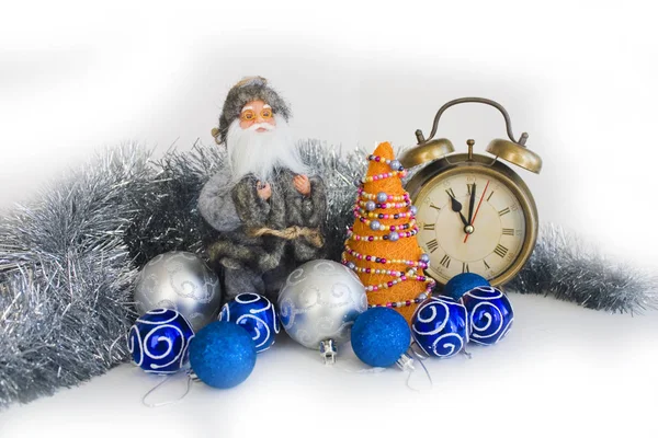 Elegant Composition Christmas Orange Handmade Tree Santa Claus Retro Clock — Stock Photo, Image