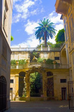 Genoa, İtalya - Jule 25, 2018: Via Garibaldi Cenova, Patio Palazzo Lomellino di Strada Nuova