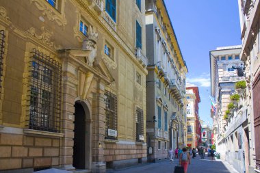 Genoa, İtalya - Jule 25, 2018: Cattaneo Adorno Palace veya Palazzo Cattaneo Adorno, Via Garibaldi Cenova