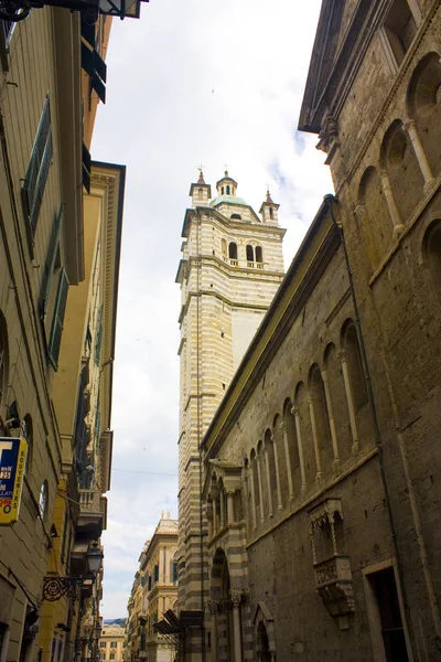 Genoa Italy Jule 2018 Bell Tower Saint Lawrence Lorenzo Cathedral — Stock Photo, Image