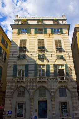 Genoa, İtalya - Jule 25, 2018: Piazza San Matteo Cenova eski şehir, mimari 