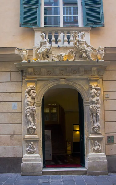 Genua Włochy Jule 2018 Piękna Architektonicznego Detalu Drzwi Wejściowych Starej — Zdjęcie stockowe