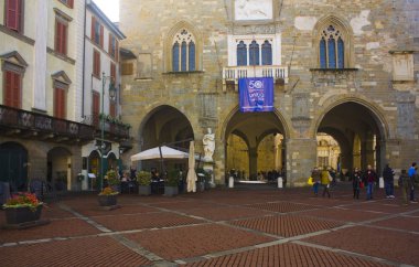 ITALY, BERGAMO - November 4, 2018: Palazzo della Ragione at Piazza Vecchia in Bergamo
