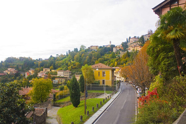 ITALY, BERGAMO - November 4, 2018: Cityscape of Upper Town (Old Town) in Bergamo