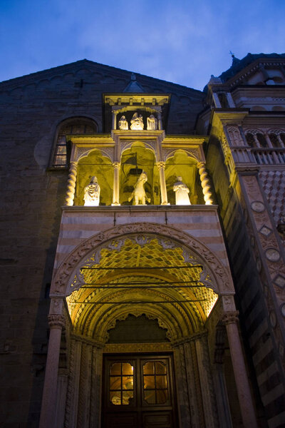 ITALY, BERGAMO - November 4, 2018: Basilica Santa Maria Maggiore at evening in Bergamo