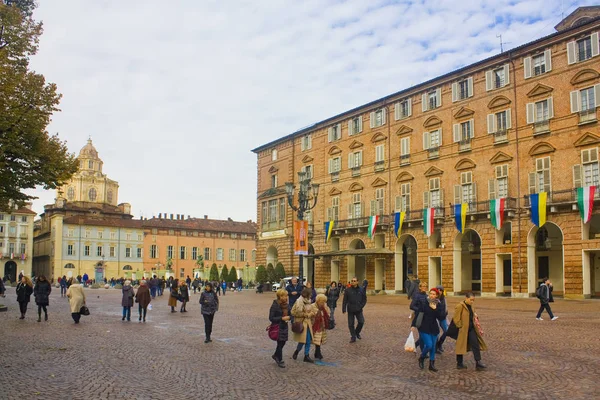 Włochy Turyn Listopada 2018 Biblioteki Królewskiej Piazza Castello Turyn — Zdjęcie stockowe