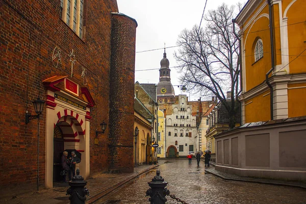 Riga December 2016 One House Popular Landmark Three Brothers Buildings — Stock Photo, Image
