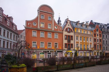 Riga, Letonya - 1 Ocak 2018: Vintage mimari eski şehir Riga, Letonya
