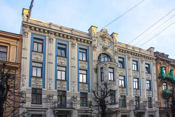 Riga Letonia Enero 2018 Fachada Edificio Art Nouveau Calle Alberta — Foto de Stock