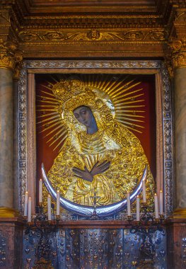 Vilnius, Lithuania - December 30, 2017. The Icon of the Mother of God of Ostrobram in Vilnus clipart