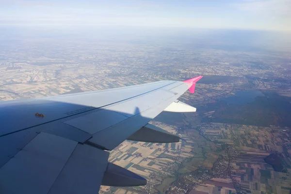 Italy Milan November 2018 Wizz Air Aircraft Wing Front Sky — Stock Photo, Image