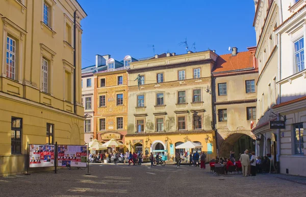 Lublin Polónia Outubro 2018 Café Rua Praça Mercado Lublin — Fotografia de Stock