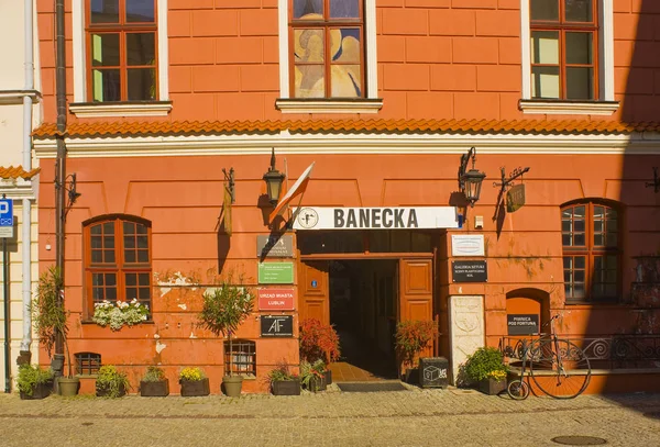 Lublín Polonia Octubre 2018 Fachada Edificio Con Cafetería Casco Antiguo — Foto de Stock